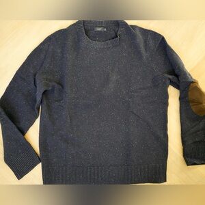 Men's J.Crew Navy Lambswool Sweater with Elbow Patches - Size Medium